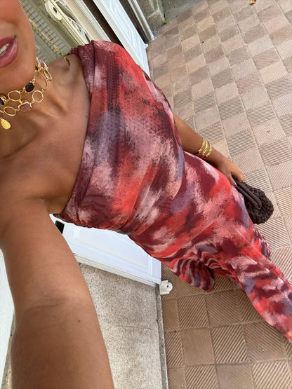 Long Off-the-Shoulder Watercolour Dress