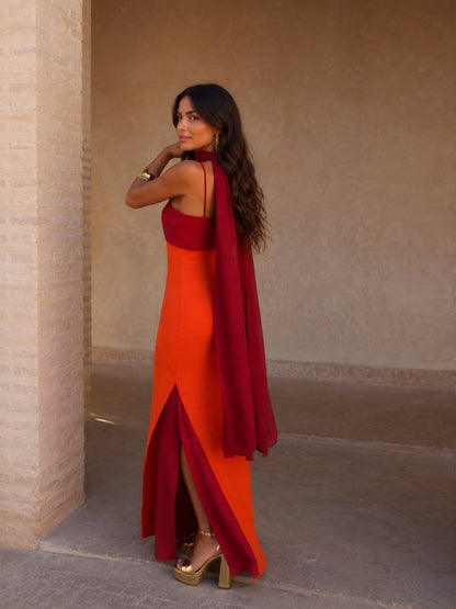 Aria Two-Tone Draped Maxi Dress