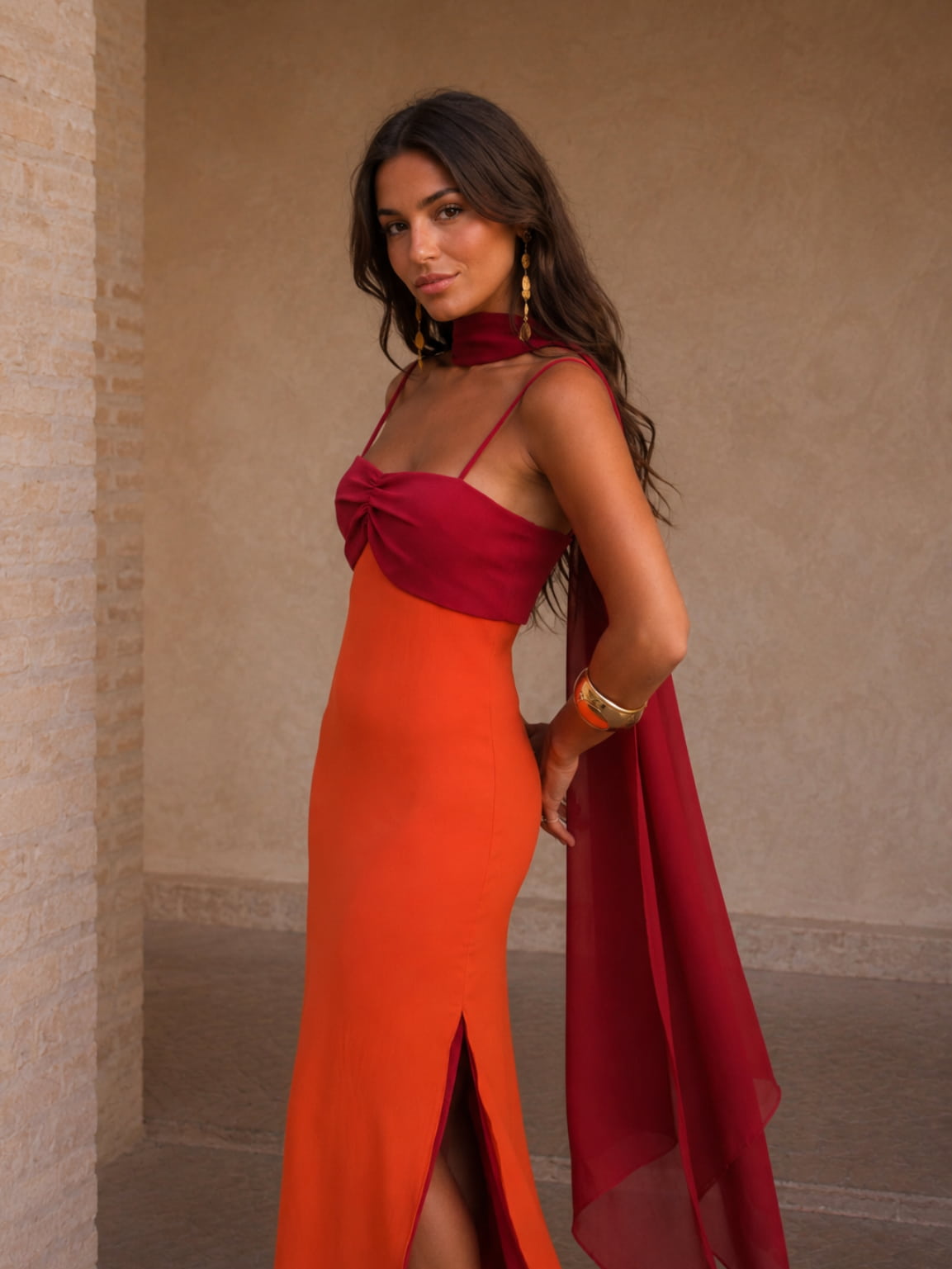Aria Two-Tone Draped Maxi Dress