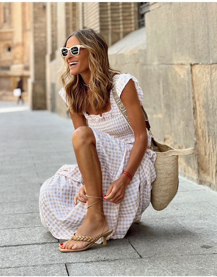 Lyra gingham shirred maxi dress