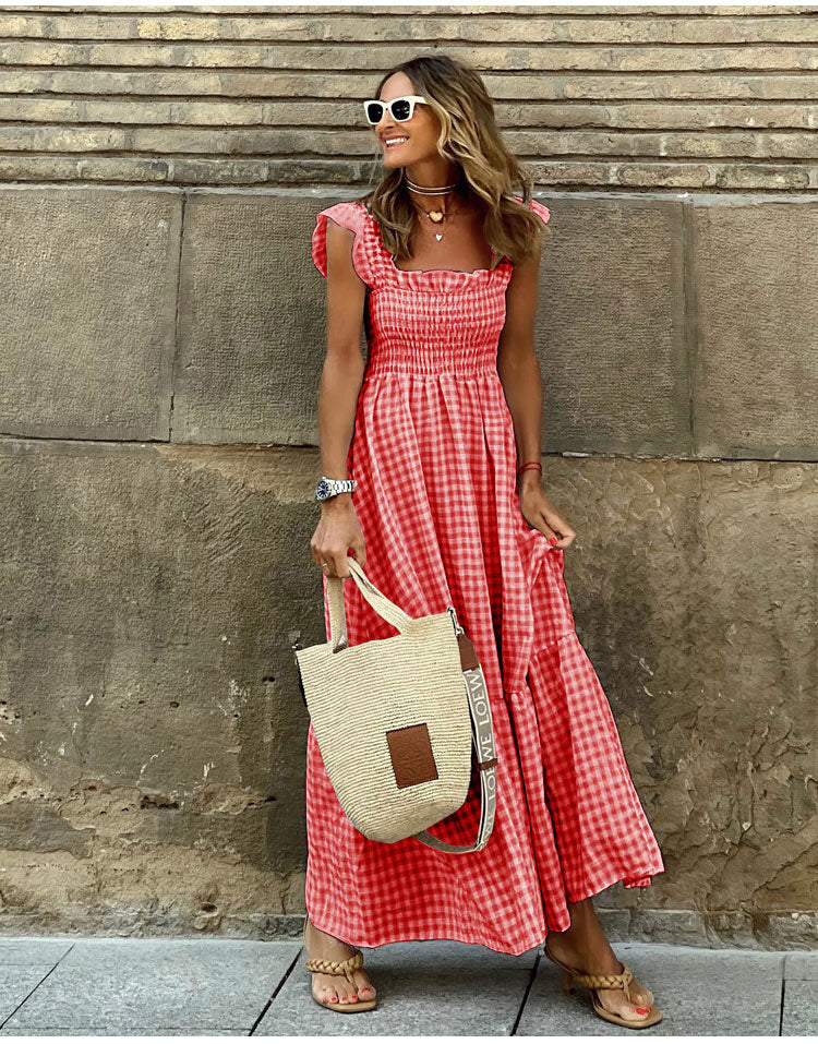 Lyra gingham shirred maxi dress