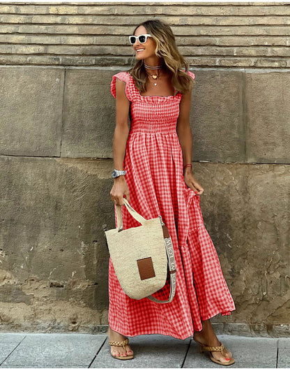 Lyra gingham shirred maxi dress