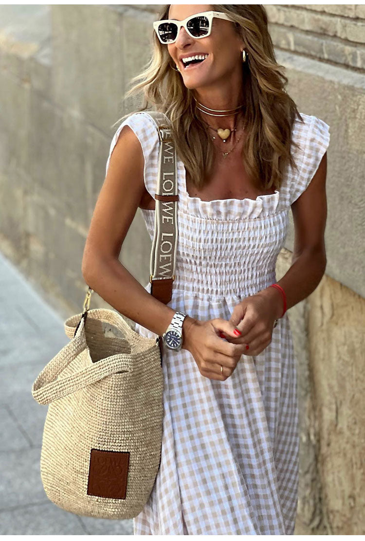 Lyra gingham shirred maxi dress