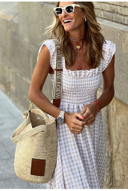 Lyra gingham shirred maxi dress