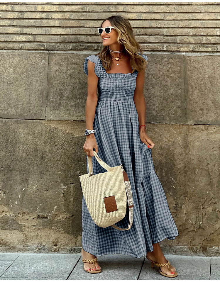 Lyra gingham shirred maxi dress