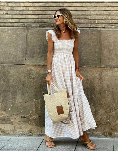 Lyra gingham shirred maxi dress