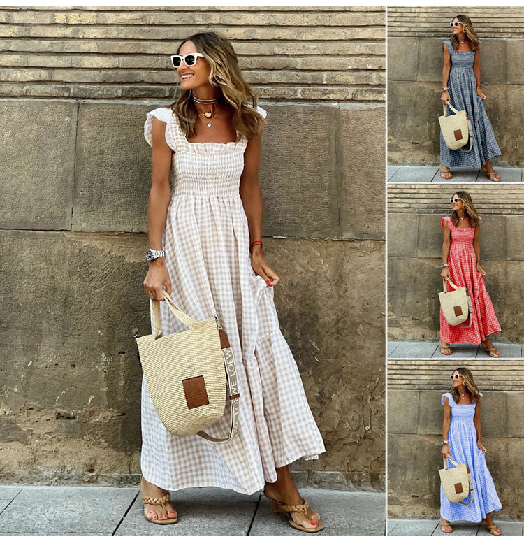 Lyra gingham shirred maxi dress