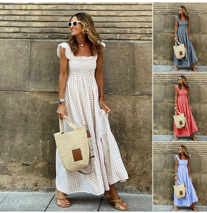 Lyra gingham shirred maxi dress