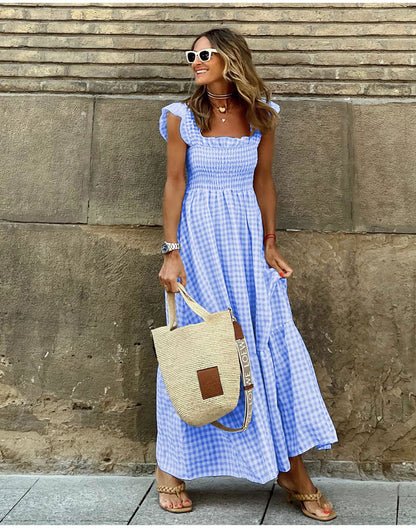 Lyra gingham shirred maxi dress