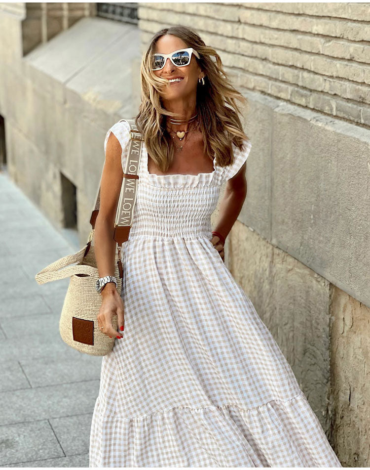 Lyra gingham shirred maxi dress