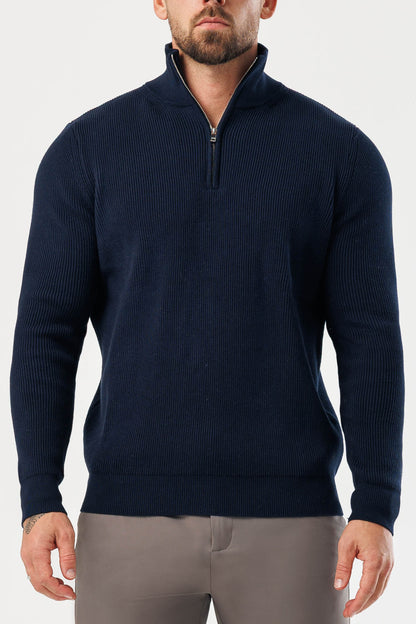 Ridge Knit Quarter Zip — Navy