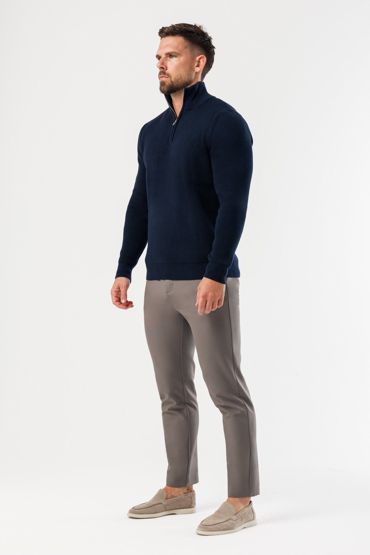 Ridge Knit Quarter Zip — Navy