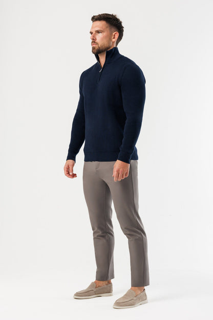 Ridge Knit Quarter Zip — Navy