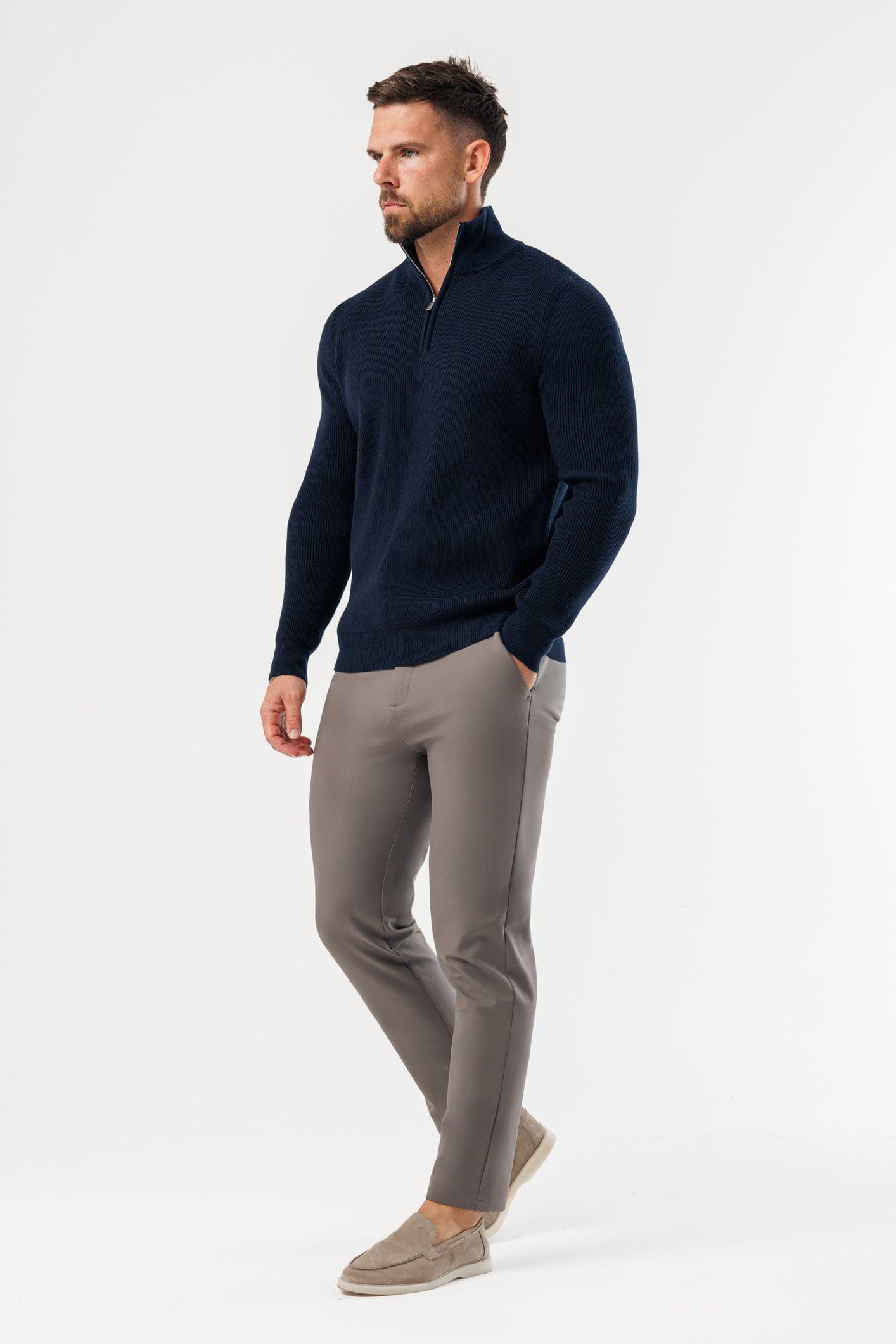 Ridge Knit Quarter Zip — Navy