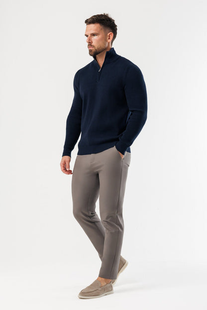 Ridge Knit Quarter Zip — Navy
