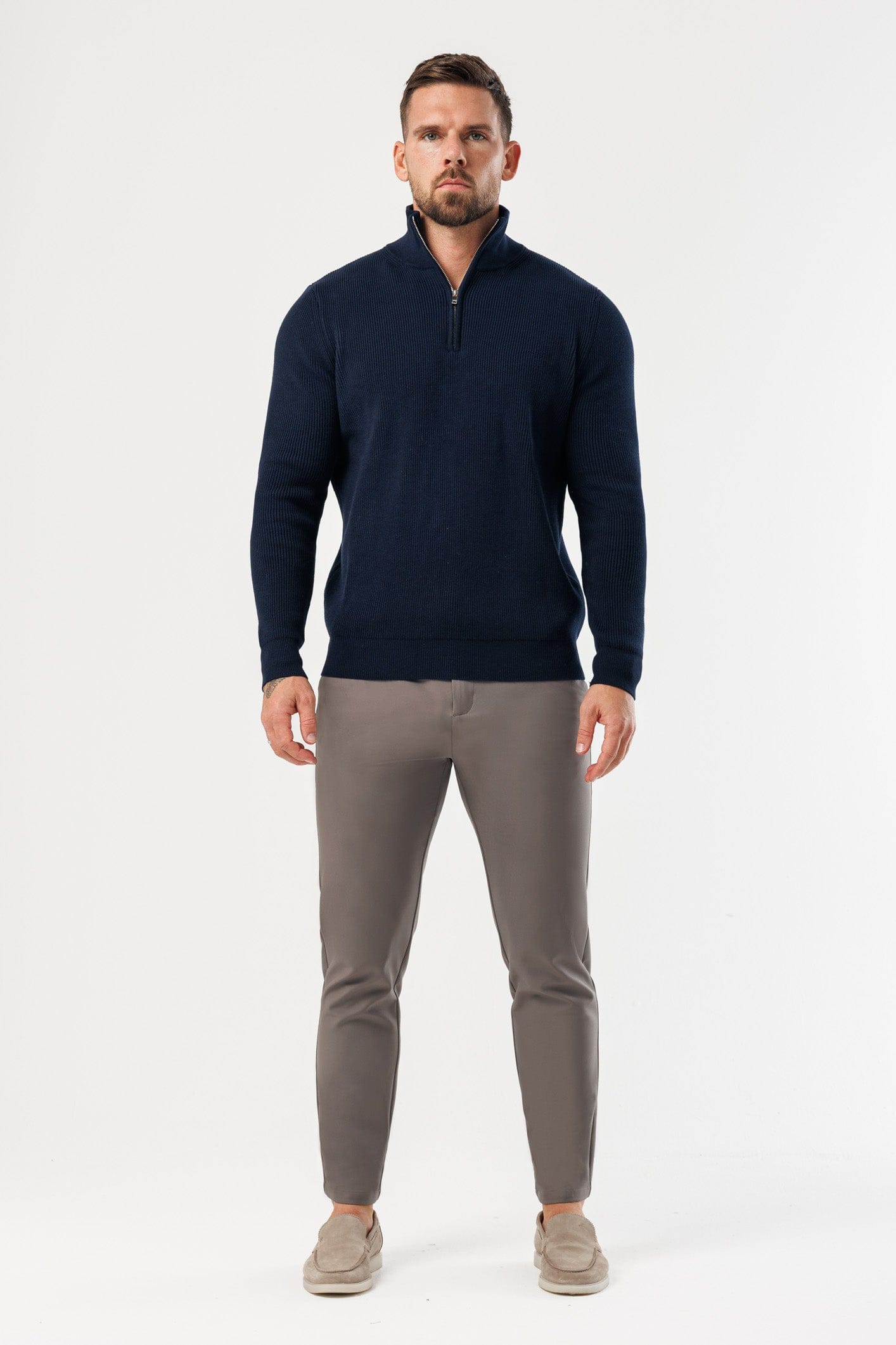 Ridge Knit Quarter Zip — Navy
