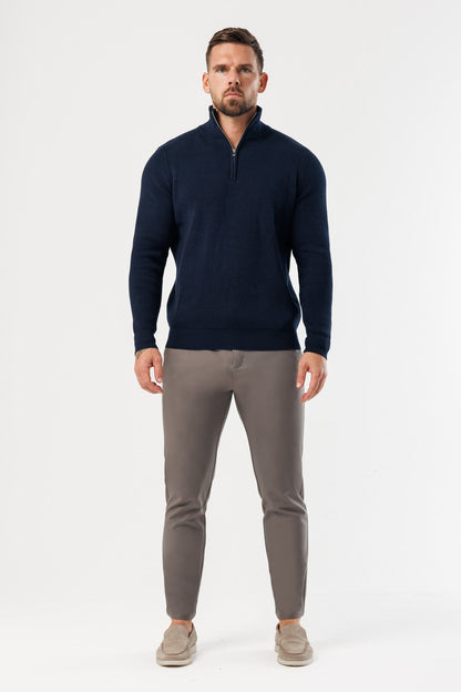 Ridge Knit Quarter Zip — Navy