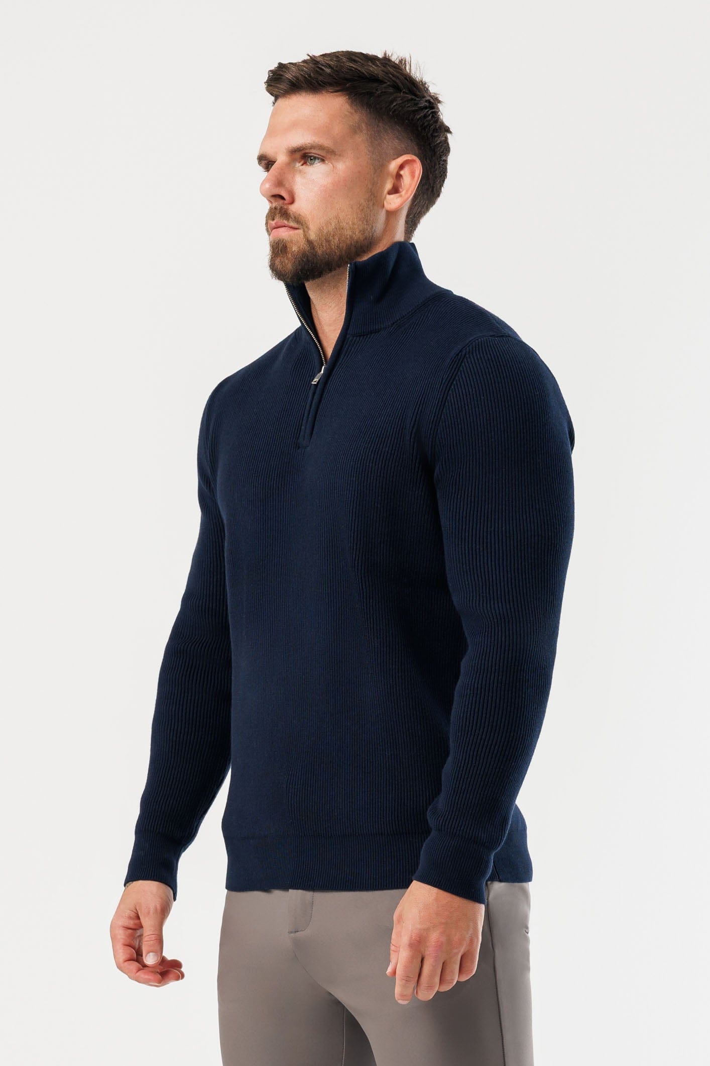 Ridge Knit Quarter Zip — Navy