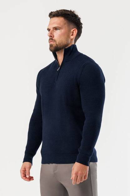 Ridge Knit Quarter Zip — Navy