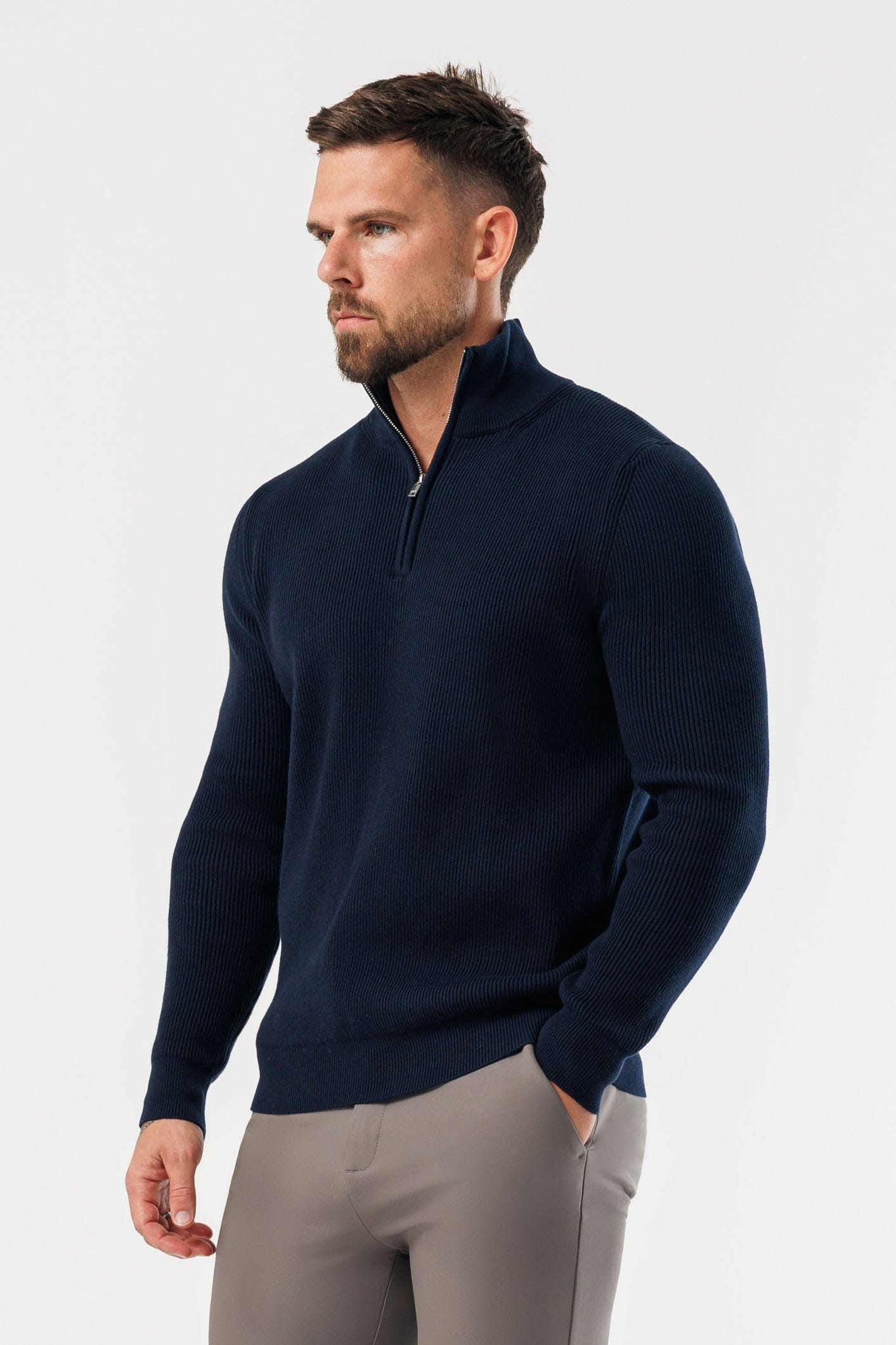 Ridge Knit Quarter Zip — Navy