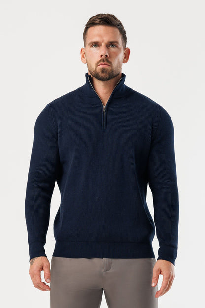Ridge Knit Quarter Zip — Navy