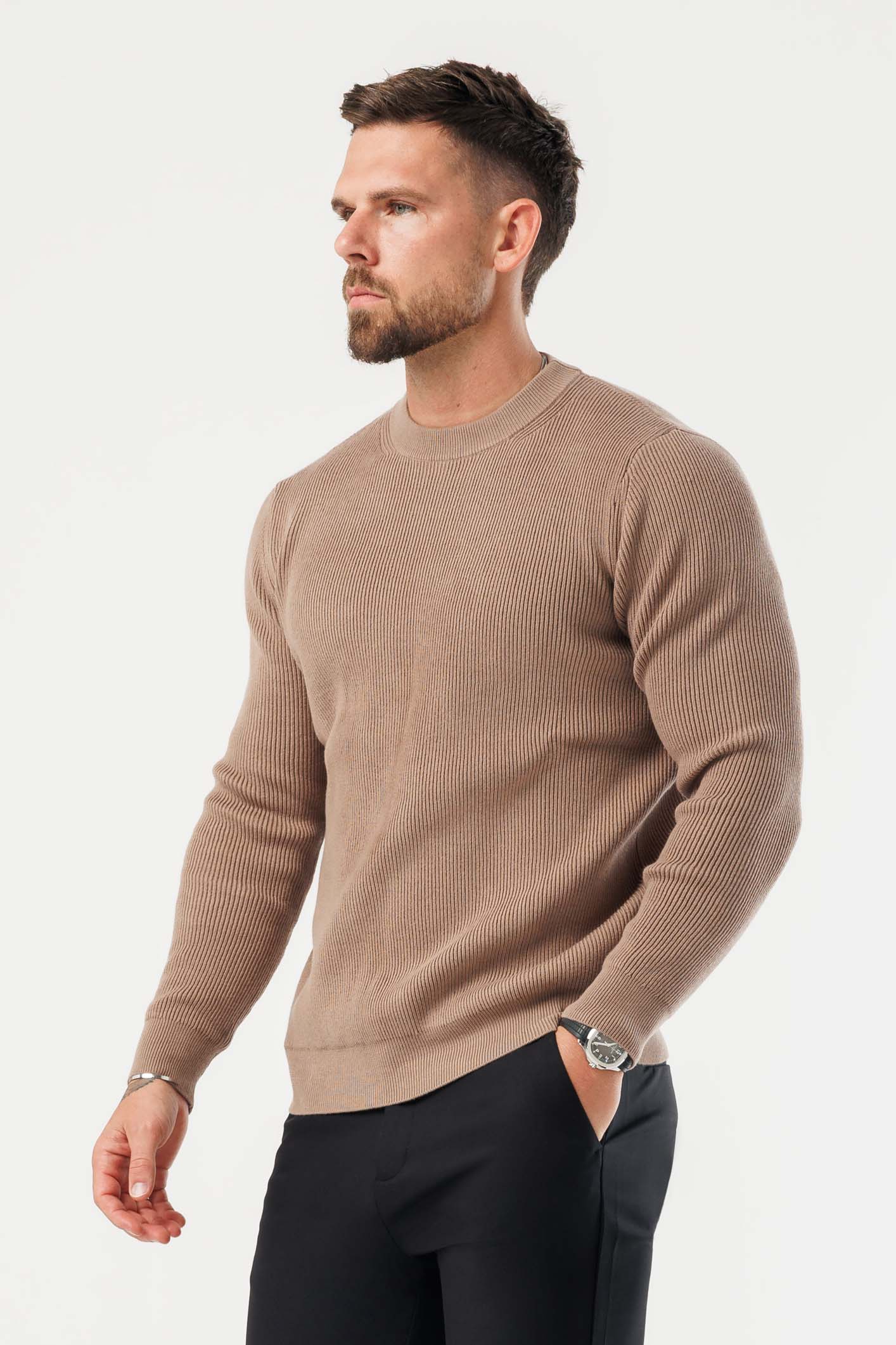 Ridge Knit Sweater — Brown