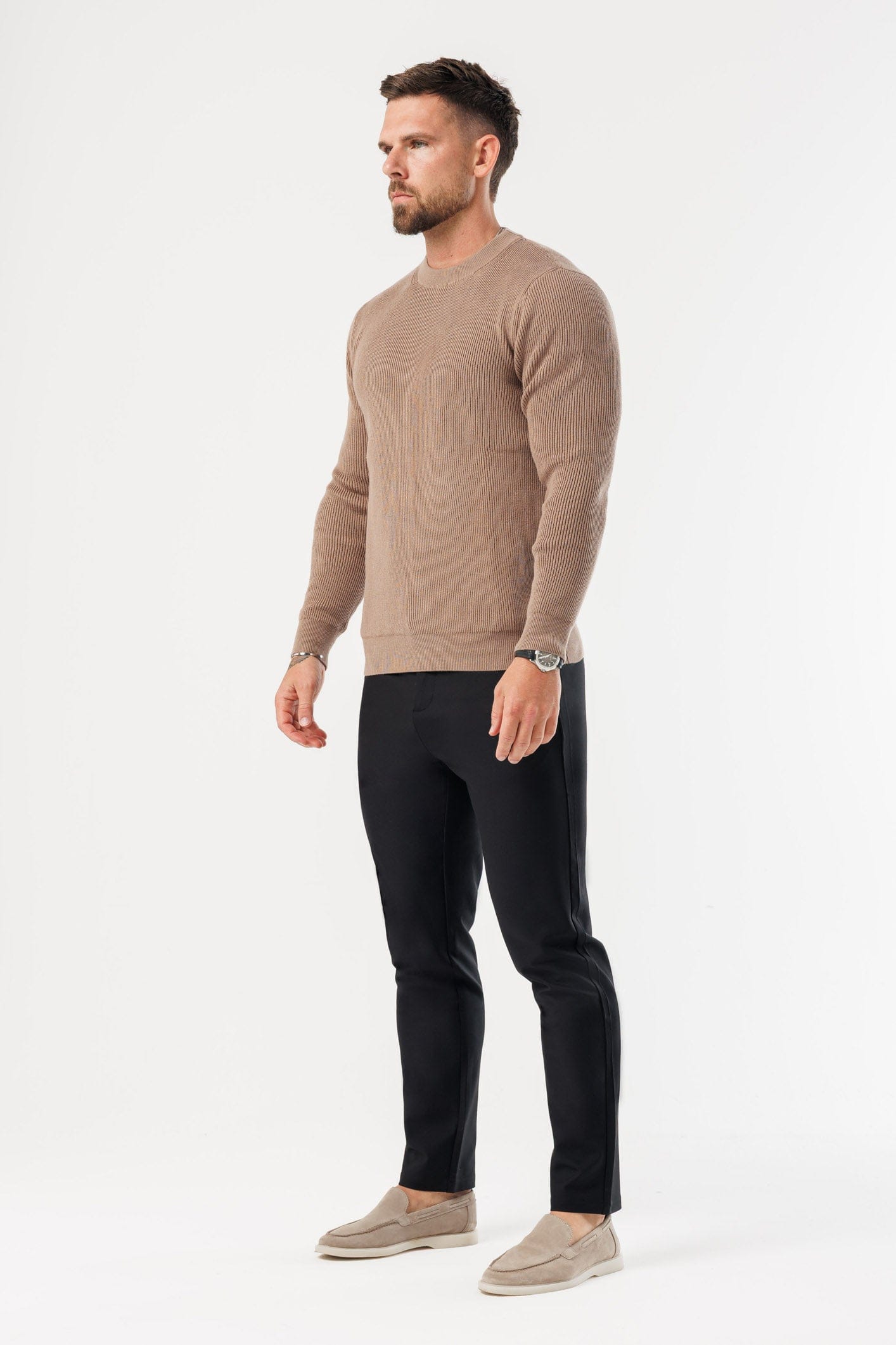 Ridge Knit Sweater — Brown