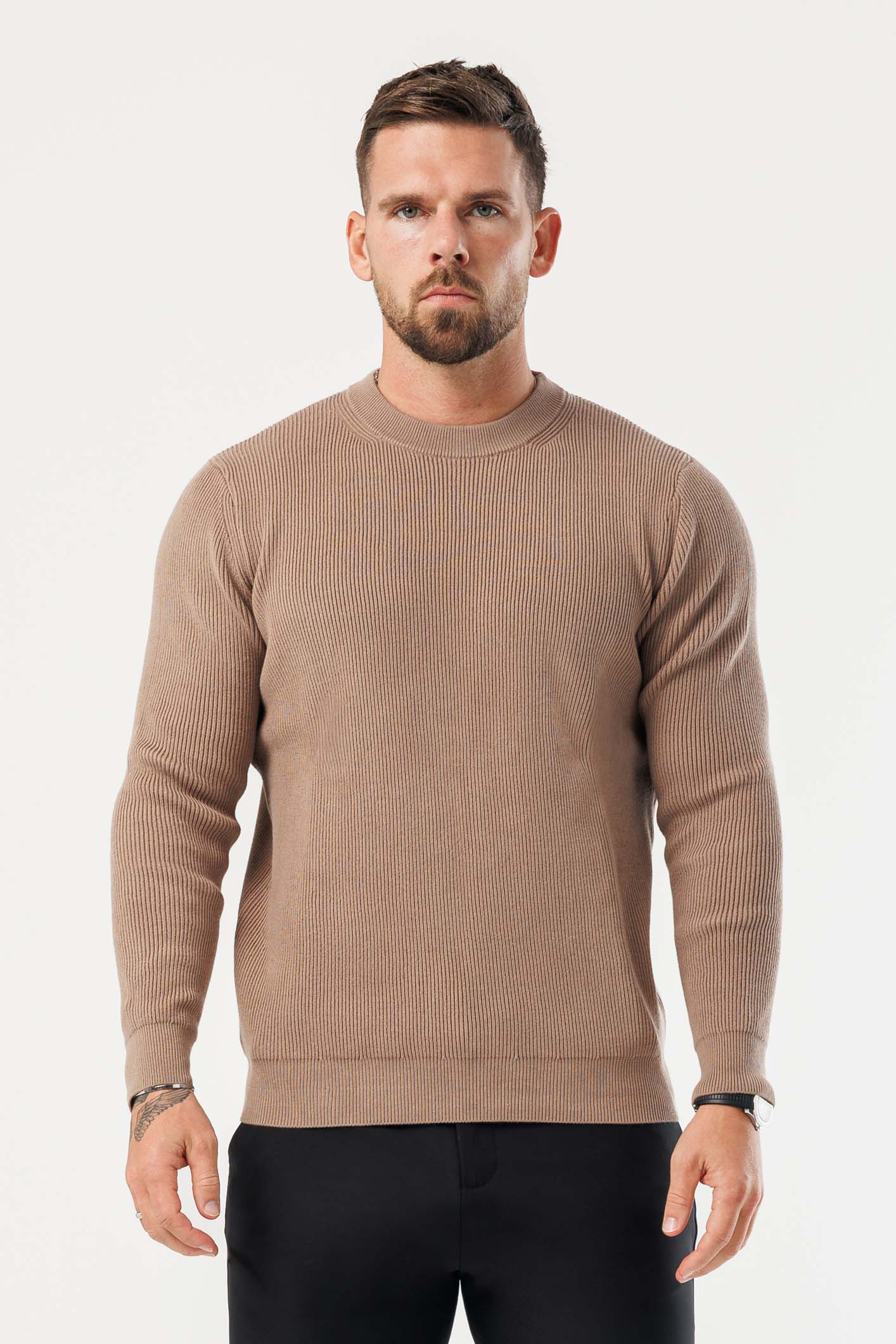 Ridge Knit Sweater — Brown