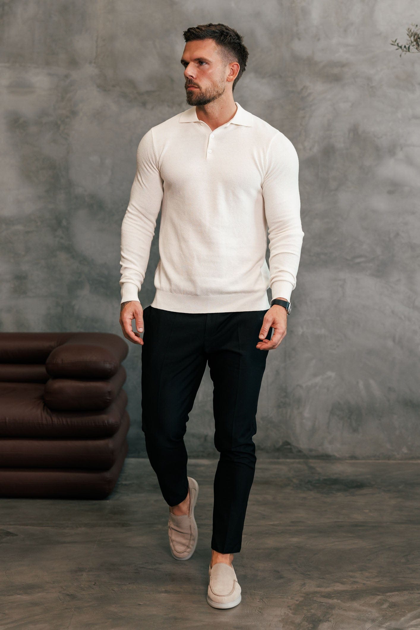 Coast Long Sleeve Polo — Ecru