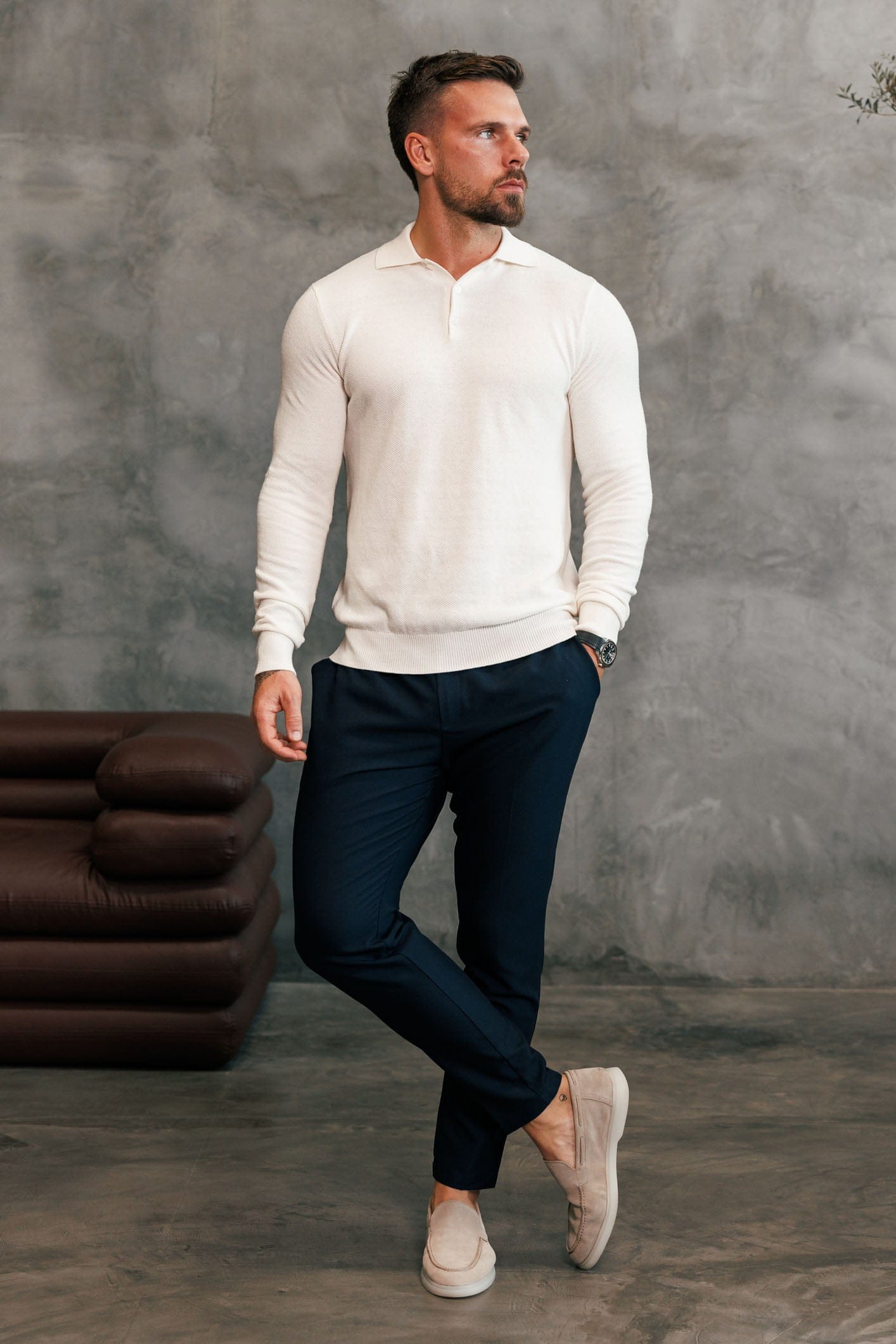 Coast Long Sleeve Polo — Ecru