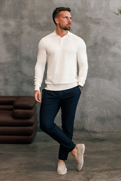 Coast Long Sleeve Polo — Ecru