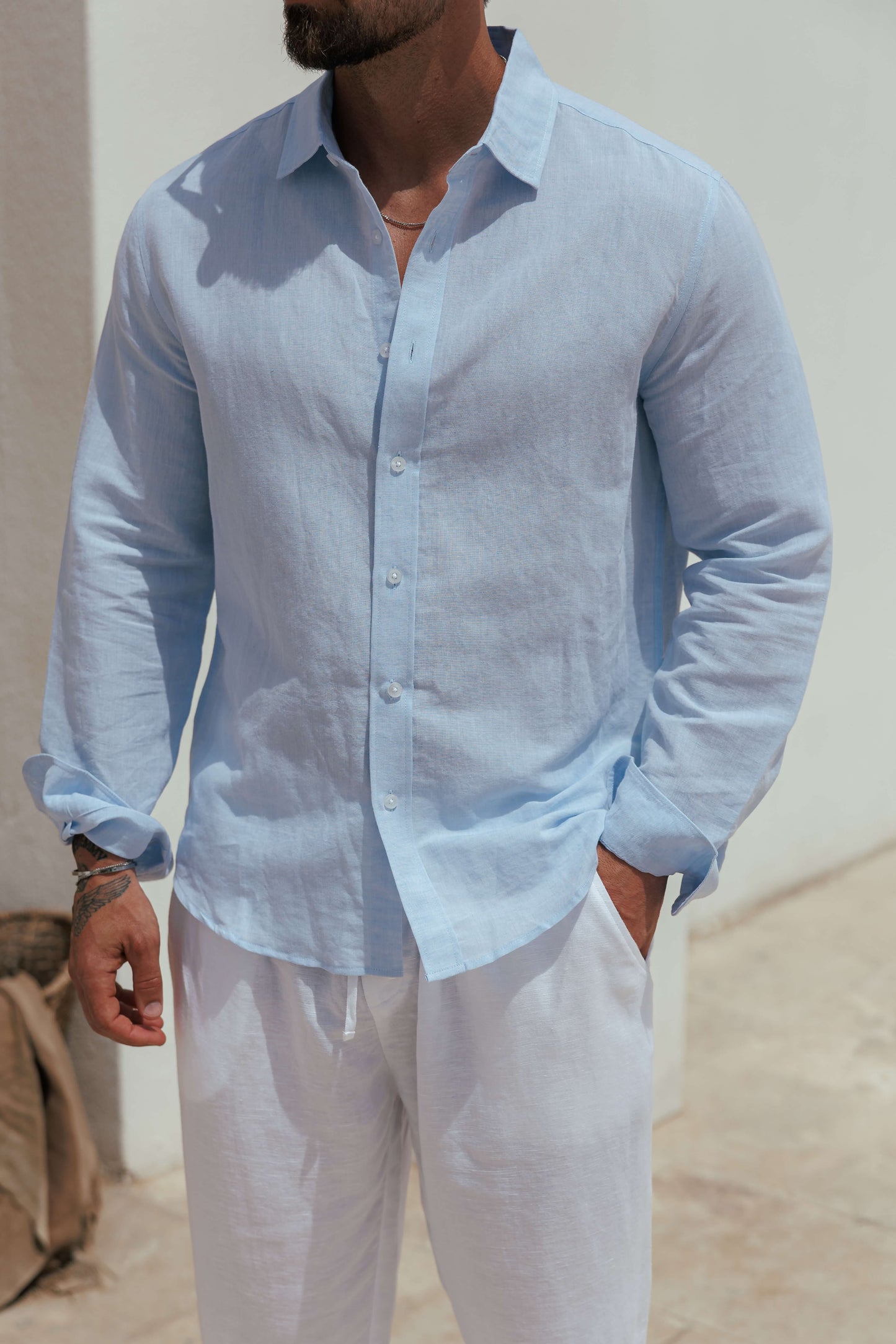 Luxe Linen Shirt — Light Blue