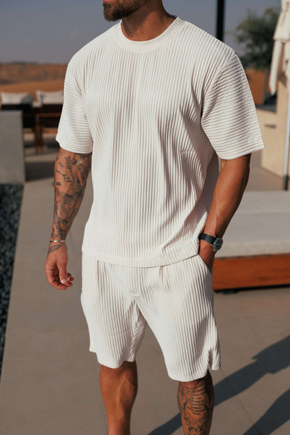 Pleated Shorts — Beige