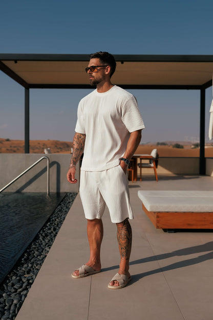 Pleated Shorts — Beige