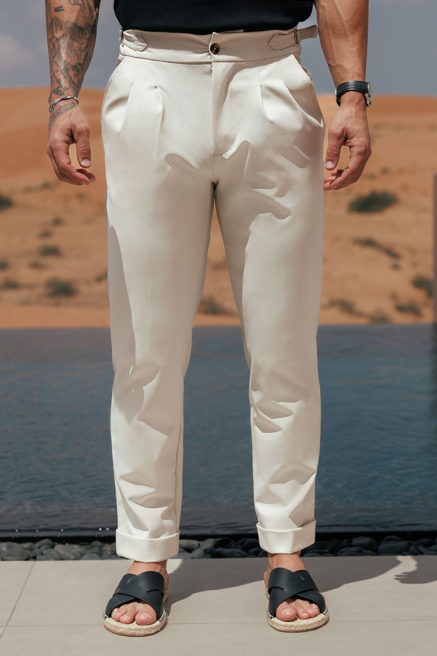 Premium Side Cinch Trouser — Stone