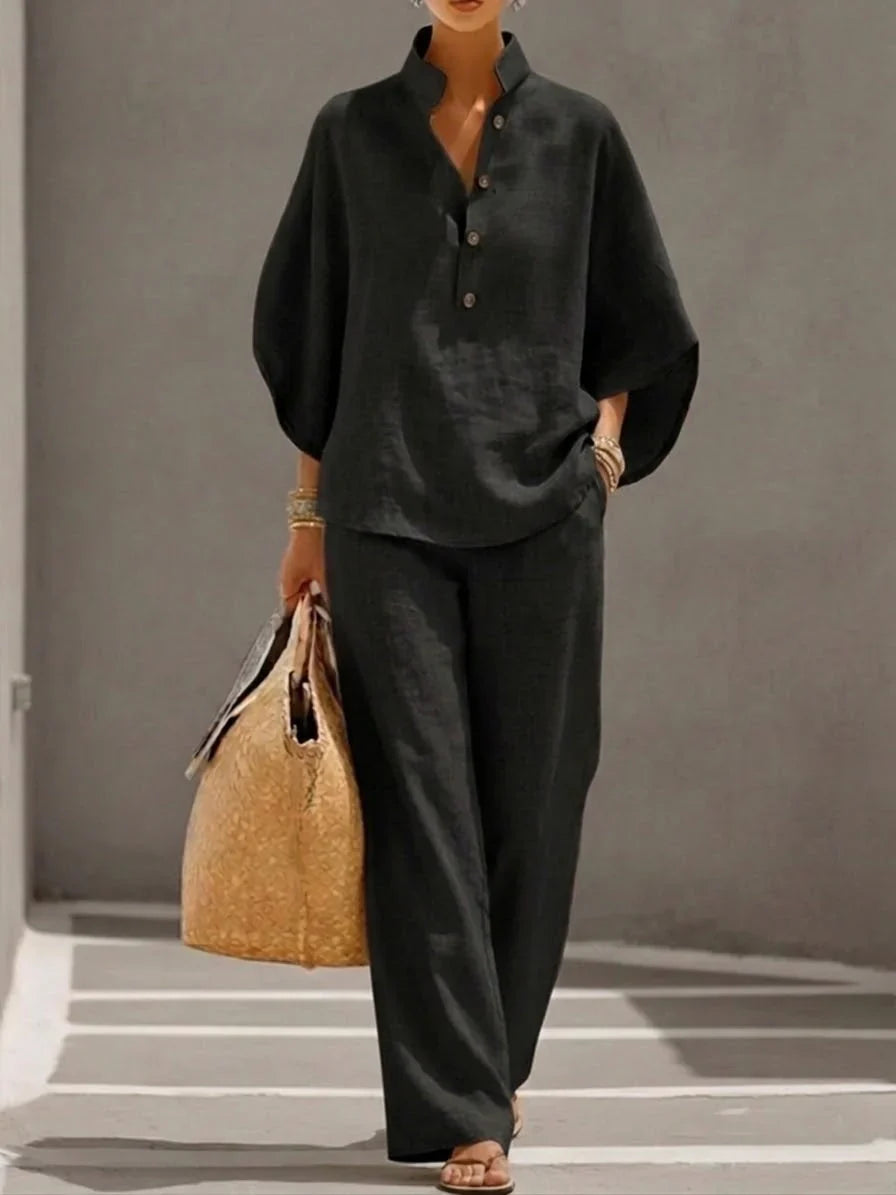 Amalfi linen-texture batwing co-ord