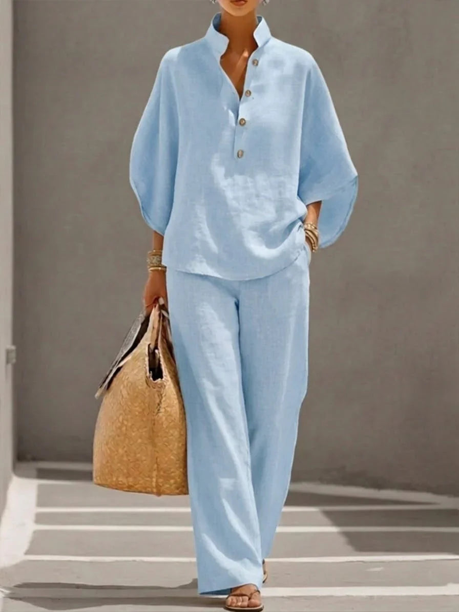 Amalfi linen-texture batwing co-ord