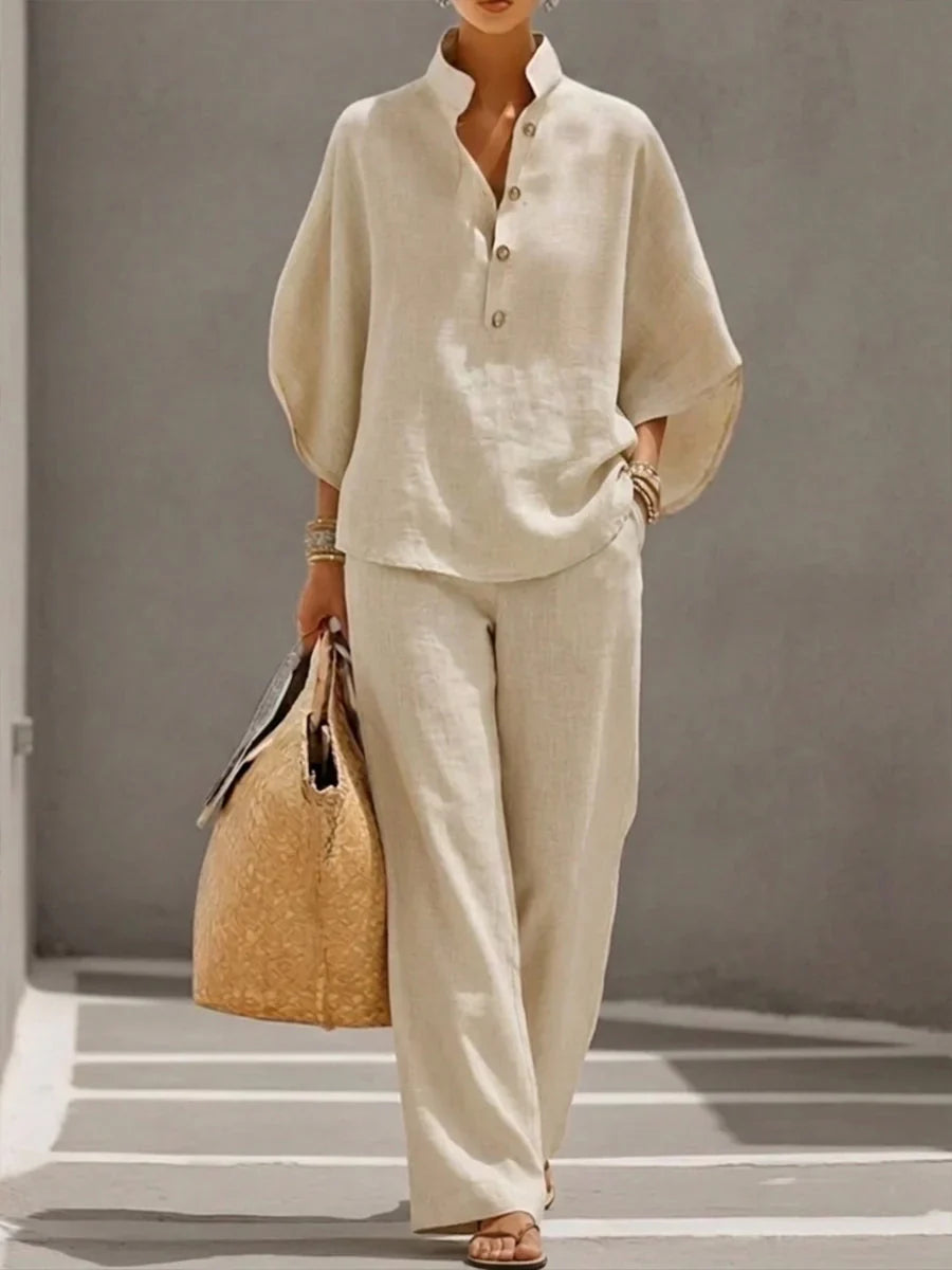 Amalfi linen-texture batwing co-ord